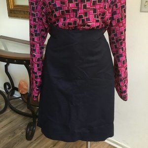 VAN HEUSEN Dressy Pencil Short Skirt Stretchy Lined Flat Front Navy Blue 4